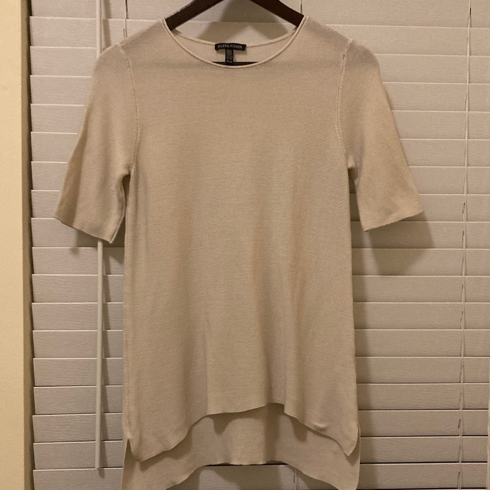 Eileen Fisher Cream Ribbed Knit Top